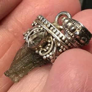 Sterling Moldavite & Herkimer Pendant